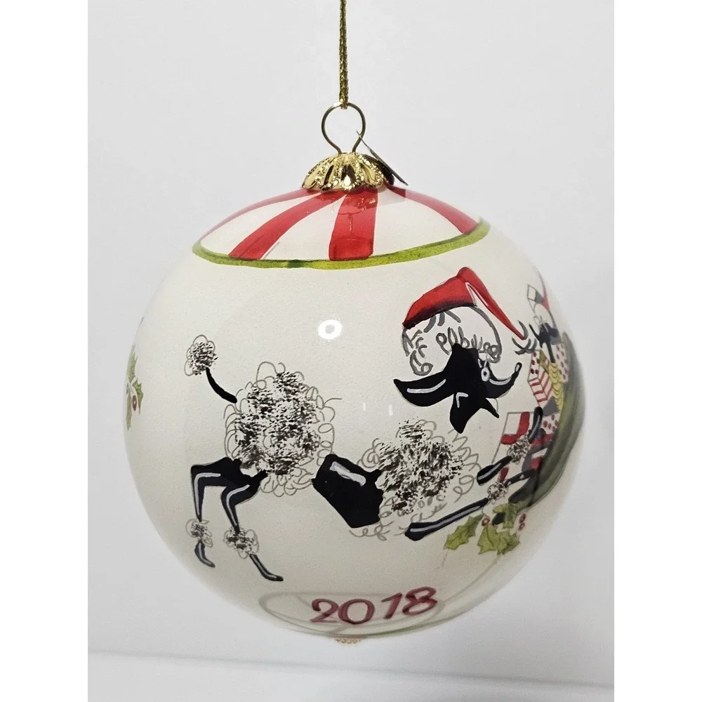 Pier 1 Li Bien Poodle Christmas Ornament Inside Reverse Painted Glass Boxed Dog